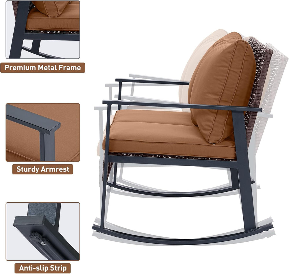 Ainfox Outdoor Wicker Loveseat Rocking Chair, Patio Rattan Rocker Chair with ...