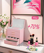 BOOVO Jewelry Box with Necklace Hanger – 6 layer Jewelry Organizer for Women with 5 Drawers, Large Jewelry Storage Boxes –Jewelry Organizers and Storage for Earrings, Necklaces (Pink, 6 layer)