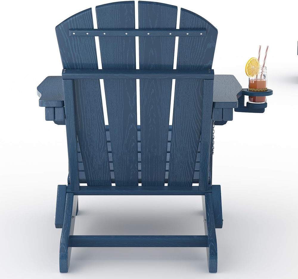 HDPE Folding Adirondack Chair Set of 2 with Side Table, Navy Blue