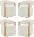 Upholstered Dining Chairs with Casters, Modern Barrel Side Armchair with Rollers & Wooden Armrest for Dining Room, Bedroom, Kitchen, Reading Room, Beige, Set of 4