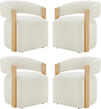 Upholstered Dining Chairs with Casters, Modern Barrel Side Armchair with Rollers & Wooden Armrest for Dining Room, Bedroom, Kitchen, Reading Room, Beige, Set of 4
