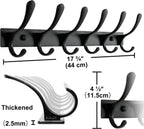 SKOLOO Heavy Duty Wall Mounted Coat Rack - 6 Hooks, Stainless Steel, Pack of 2, Sturdy Coat Hooks for Hanging Clothes, Jacket, Hat, Black