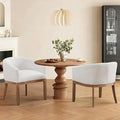 SoarFlash Mid Century Modern Upholstered Barrel Dining Chairs Set of 2, Farmhouse Linen Kitchen and Dining Room Chairs, with Natural Hardwood Frame (Beige)