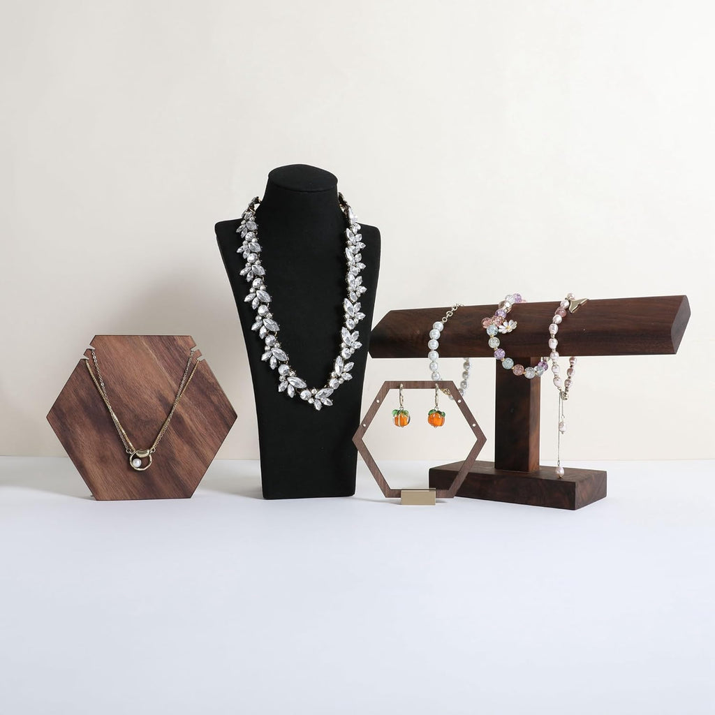 GemeShou Black necklace storage organizer for sale, Velvet necklace holder stand, jewelry bust display stands, Jewelry Mannequin for Countertop, Showcase【Black-Medium height 10.43 inch】