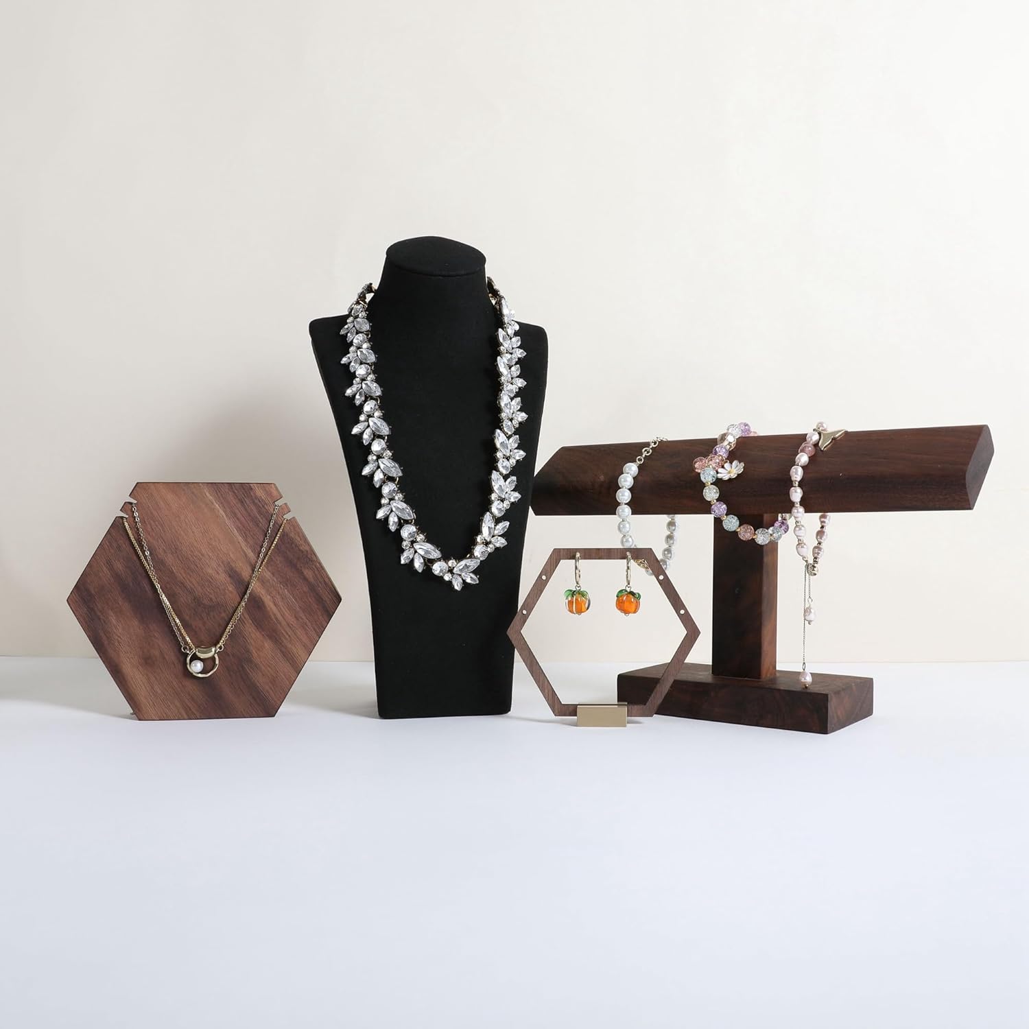 GemeShou Black necklace storage organizer for sale, Velvet necklace holder stand, jewelry bust display stands, Jewelry Mannequin for Countertop, Showcase【Black-Medium height 10.43 inch】