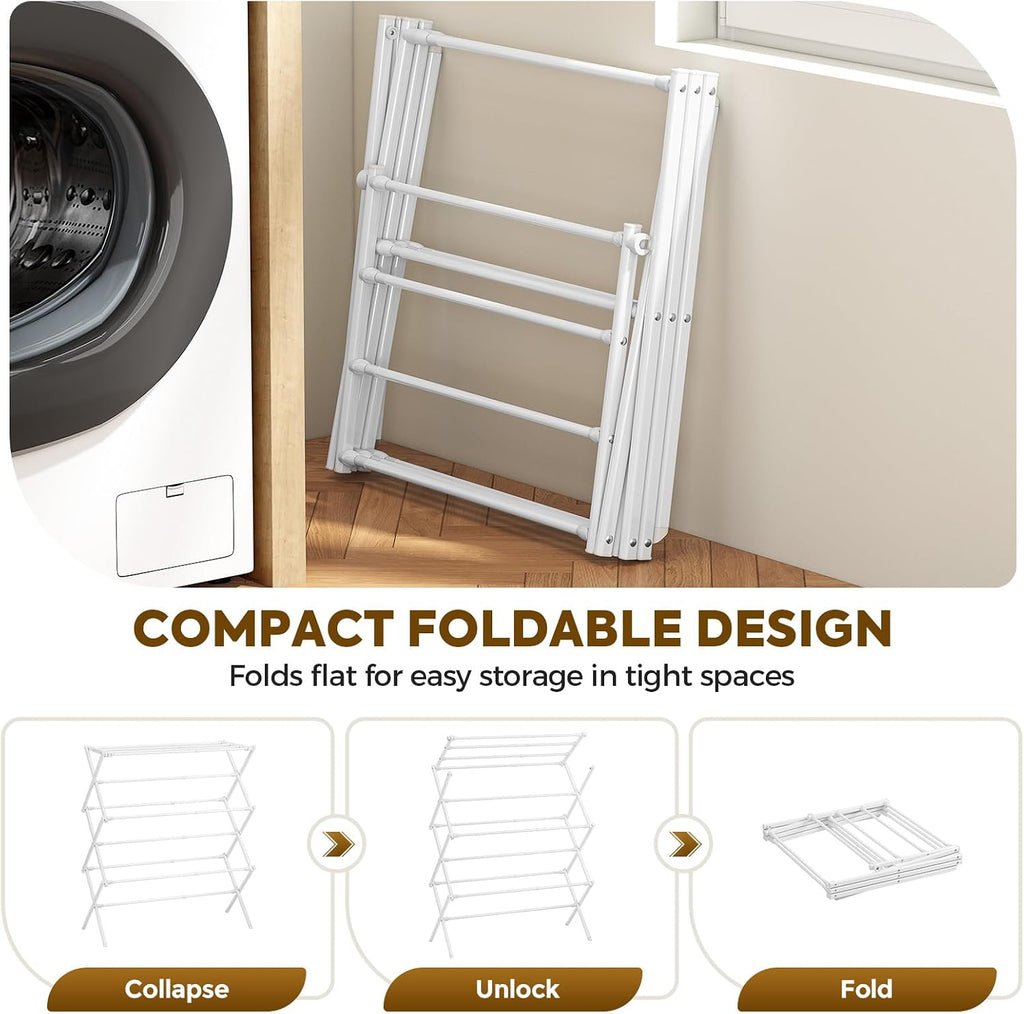 KINGBOARD Clothes Drying Rack, Collapsible Drying Rack Clothing with 11 Poles, 3-Tier Laundry Drying Rack, Small Clothes Drying Rack Foldable for Baby Clothes Sock Towel, 25lb Capacity, White