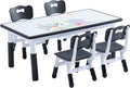 Kids Table and 4 Chairs Set, Height Adjustable Toddler Table and Chair Set, Toddler Desk with Graffiti Desktop & Non-Slip Legs, Children Activity Table for Daycare, Classroom (Black)