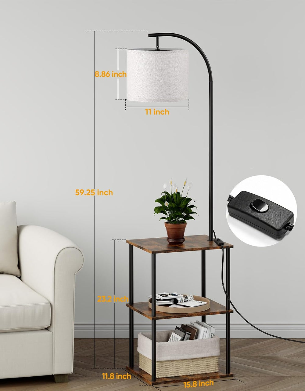 PARTPHONER Floor Lamp with Table, Night Stand with Lamp, Narrow Side Table wi...
