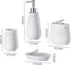 4 Piece Modern Bathroom Accessory Set with Marbled Style and Geometric Design Includes Lotion Dispenser, Toothbrush Holder, Tumbler, Soap Dish (Mordern Style Marble)