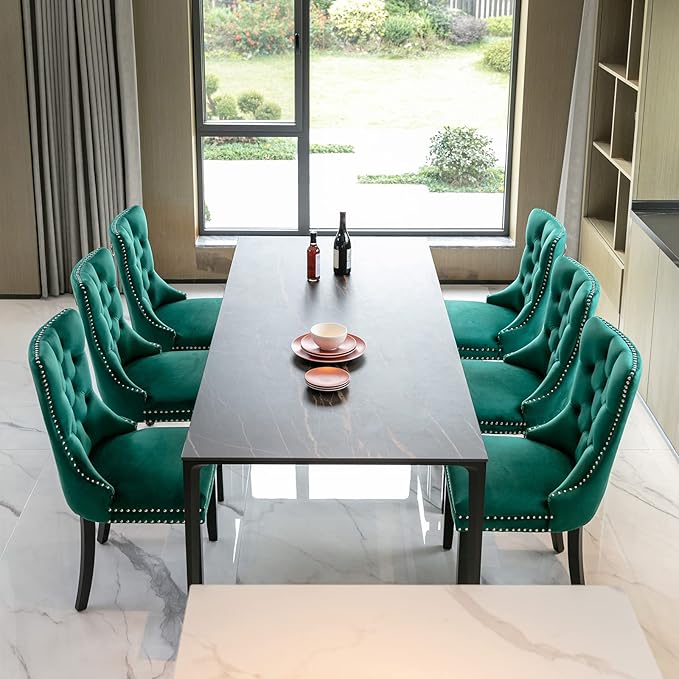 Modern Dining Chairs Set of 2, Tufted Upholstered Dining Chair with Solid Woo...