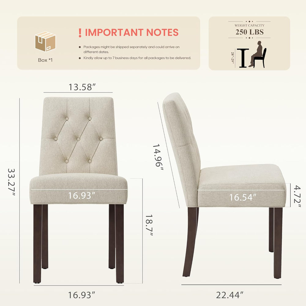 Upholstered Dining Chairs Set of 2, Modern Fabric Dining Chairs with Tufted D...