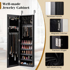Giantex Wall or Door Mounted Jewelry Cabinet with Full Length Mirror, Over The Door Jewelry Armoire Organizer, Hanging Storage Cabinet with Necklace Hooks, Earring Slots, Ring Slots & Shelves (Black)