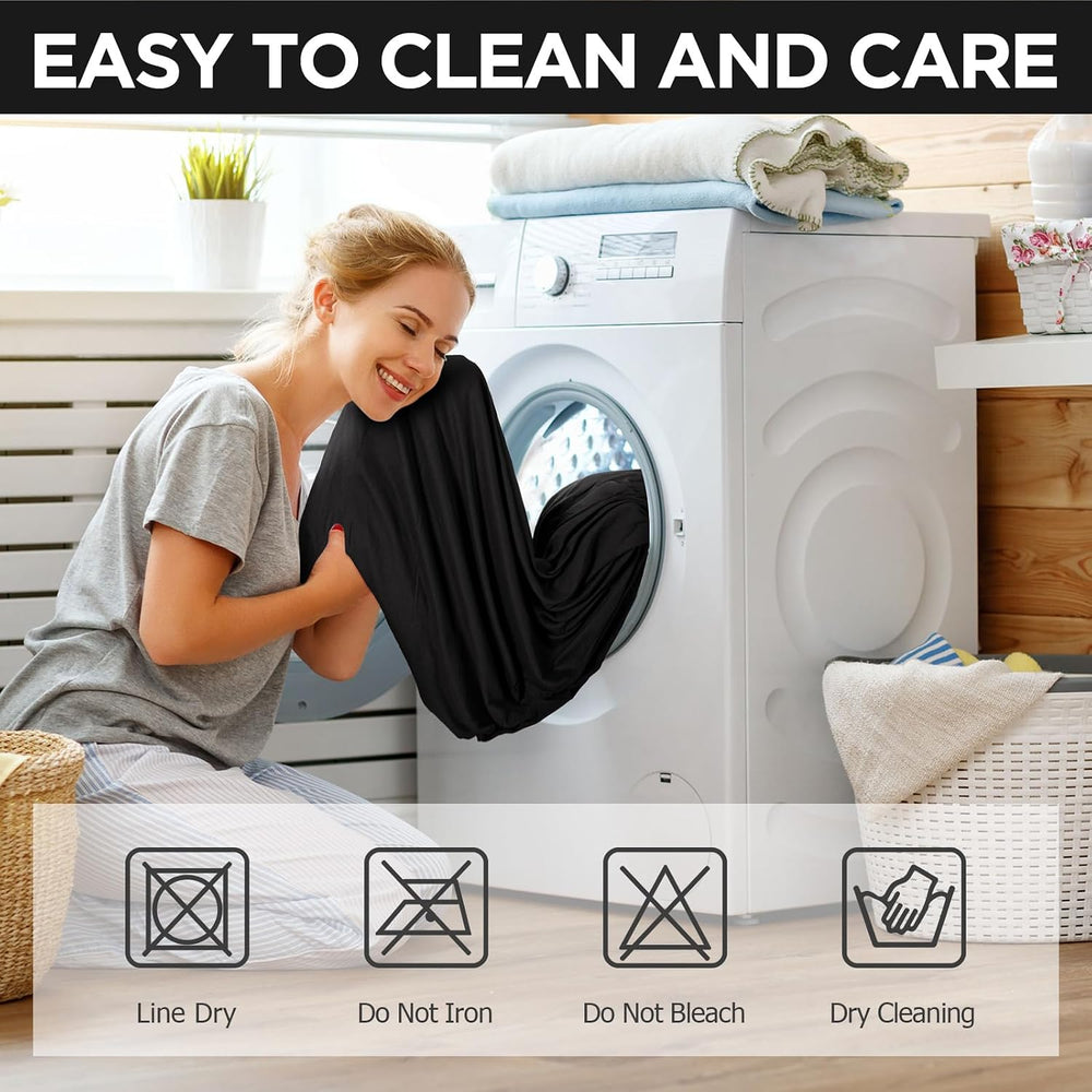 HunnmingRe 2 Piece Black Chair Ottoman Slipcover Set for T Cushion Armchair