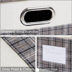 PRANDOM Large Collapsible Storage Bins with Lids [3-Pack] Fabric Foldable Storage Boxes Organizer Containers Baskets Cube with Cover for Home Bedroom Closet Office Gray plaid & Cream(17.7x11.8x11.8)