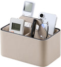Caddy Organizer with Handle, PU Leather Remote Control Holder Desk Caddy, Portable Makeup Office Supply Organizer for Bathroom, Nightstand, Dresser (Beige)