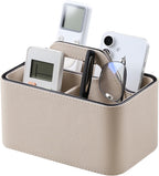 Caddy Organizer with Handle, PU Leather Remote Control Holder Desk Caddy, Portable Makeup Office Supply Organizer for Bathroom, Nightstand, Dresser (Beige)