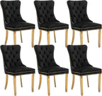 Black Dining Chairs Set of 6,Velvet Upholstered Dining Room Chairs with Back Ring Pull Trim and Golden Stainless Steel Legs,Modern Dining Chairs Perfect for Dining Room,Kitchen(Black)