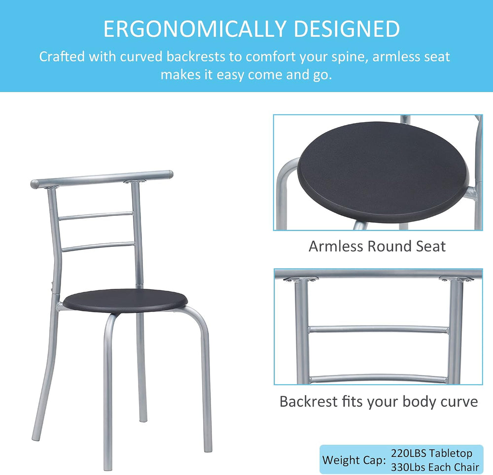 VECELO 3 Piece Wood Round Table & Chair Set for Dining Room Kitchen Bar B...