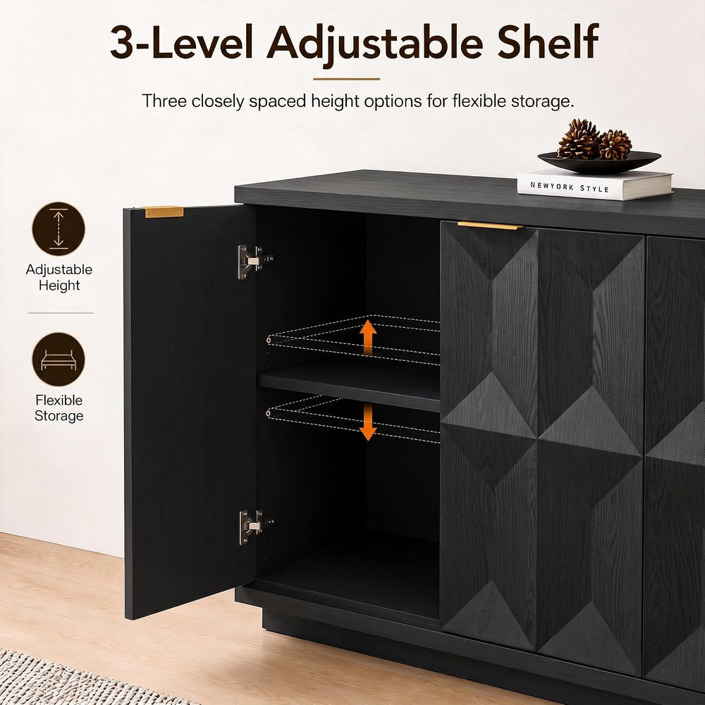 Brafab 118" Sideboard Buffet Cabinet with 3D Geometric Doors, Long Credenza