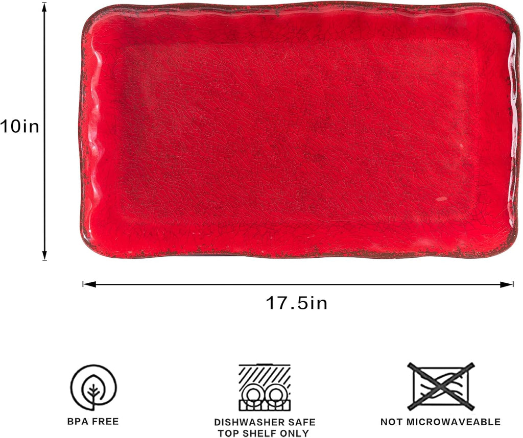 LEHAHA Christmas Melamine Platters for Serving Food, Colored Serving Trays, 17.5 x 10 Rectangular Turkey Serving Tray, Set of 2, Perfect for Outdoor, Christmas Parties, Restaurant, Dishwasher Safe