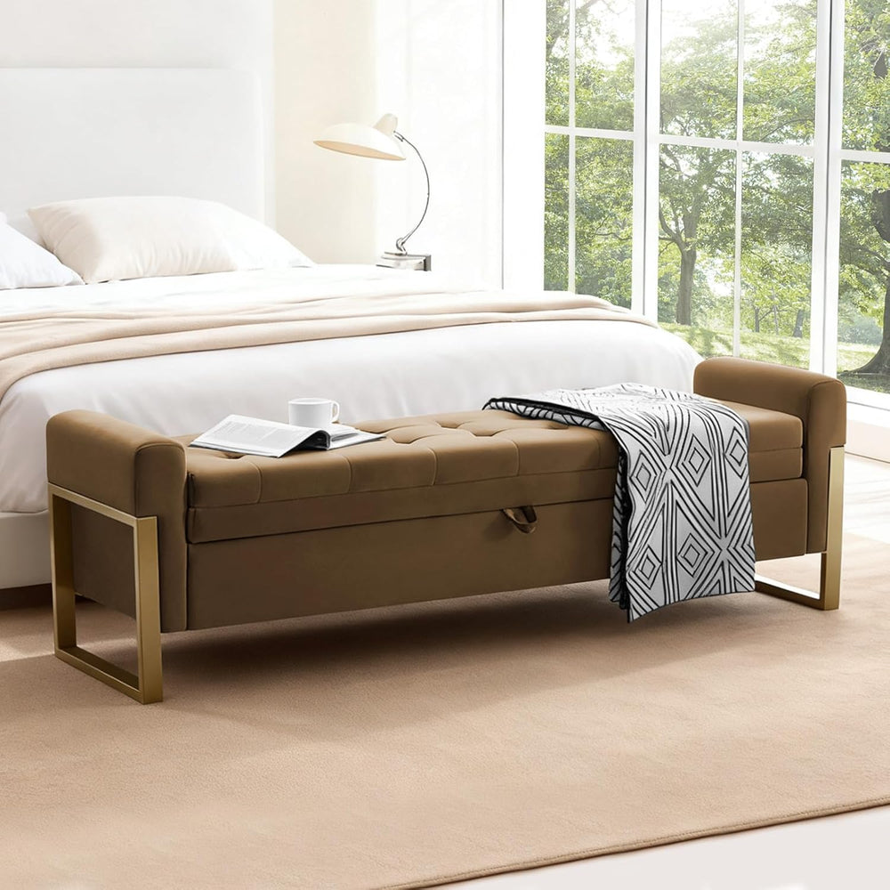 67" Storage Bench for Bedroom, King Size End of Bed Bench, Upholstered S...