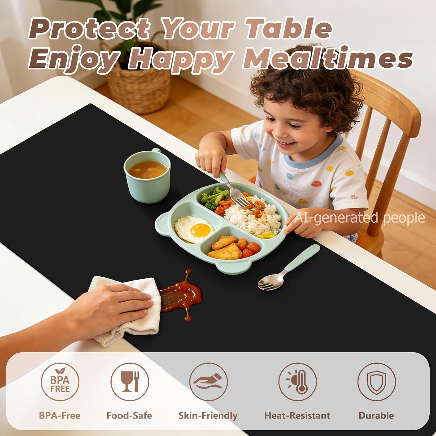 Heat-Resistant Silicone Table Protector Cover 49.2x19.7x0.06 Inch Thick | Food-Grade Table Protector for Dining Room Table Kitchen Countertop & Counter Mat -Waterproof Tabletop Cover Pad & Crafting