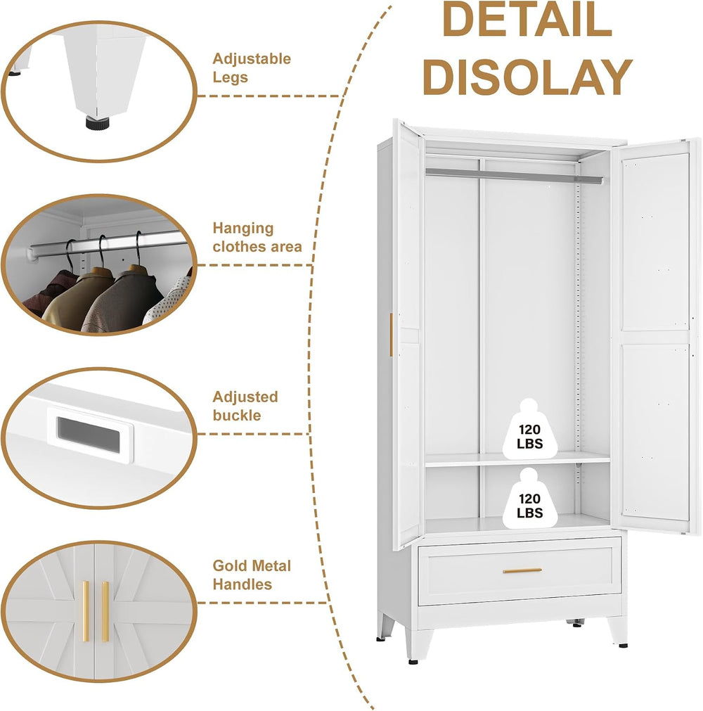 Metal Armoire Wardrobe Closet, Bedroom Armoires with Drawers | 71'' M...