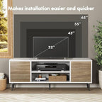YESHOMY Modern TV Stand for 65" Television, Entertainment Center with Two Storage Cabinets and Open Shelves, Retro Style Media Console for Living Room, Bedroom, Office, 58 Inch, White and Beige