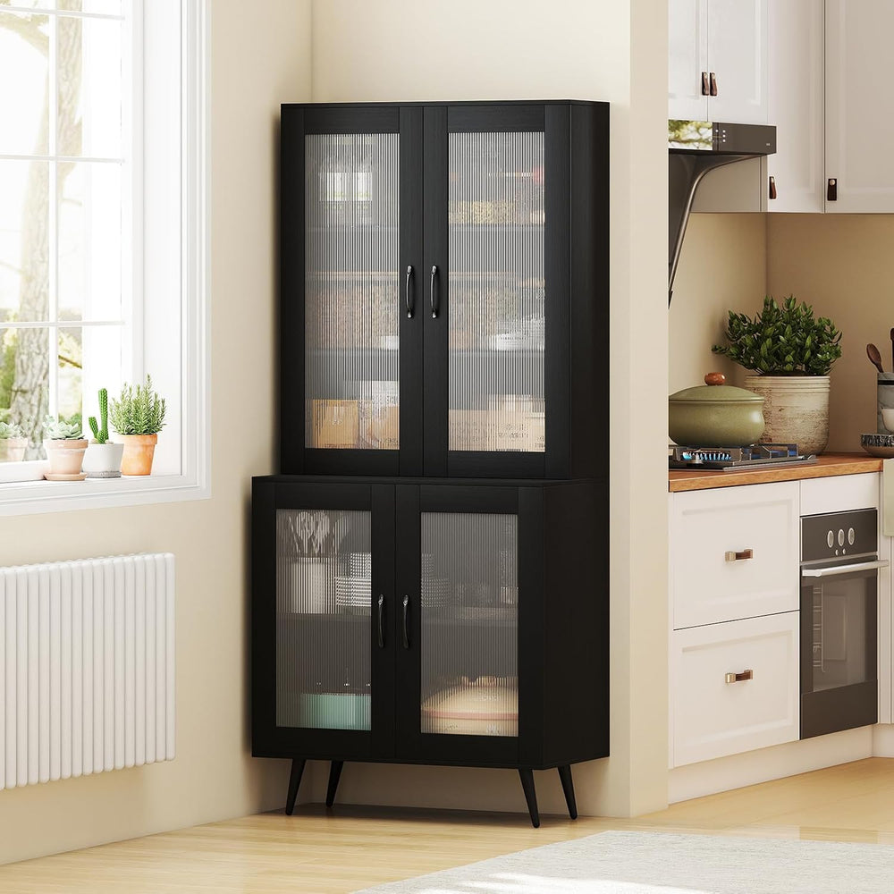 LOKO Kitchen Pantry Cabinet, Freestanding Storage Cupboard with Translucent F...