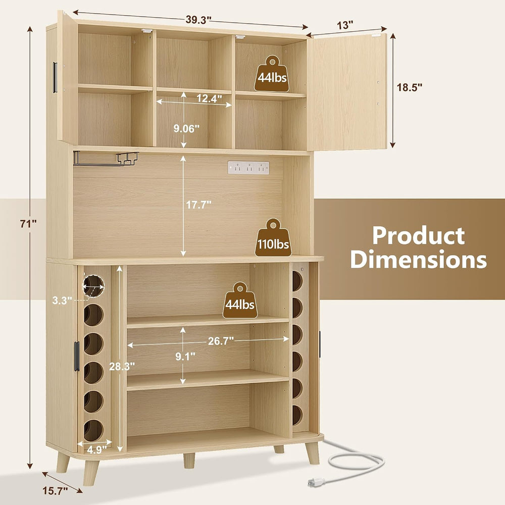 71'' Modern Kitchen Pantry Cabinet with Sliding Tambour Doors& Ad...