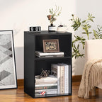YAHARBO 2 Cube Bookshelf, Black Record Player Stand with Vinyl Storage Up to 100 Albums, Horizontal Book Shelf, Small Cubby Bookcase with Storage Organizer, Turntable Stand for Living Room, Bedroom