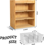 Tea Bag Organizer - Bamboo Tea Storage With Drawer 3 Layer, Organizer for Tea Bags Natural Wood & Acrylic for Countertop Office Kitchen Cabinet Pantry