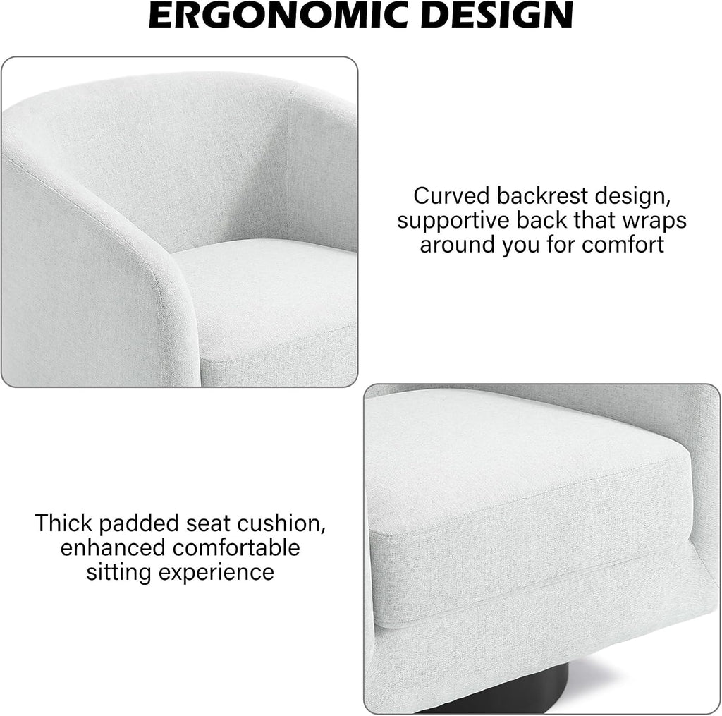 Swivel Barrel Accent Chair, Comfy Reading Armchair, Cream Beige, Set of 1 | Low-Back Design | 360° Swivel | Solid Wood Frame | High-Density Foam Seat | Modern Round Style | For Living Room & Bedroom