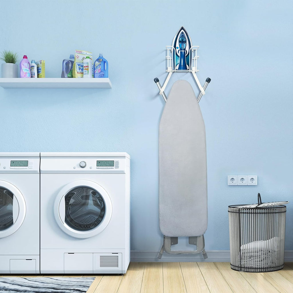 ORLESS Over The Door/Wall Mount Ironing Board Hanger, Laundry Room Iron and Ironing Board Caddy Storage Holder (White)