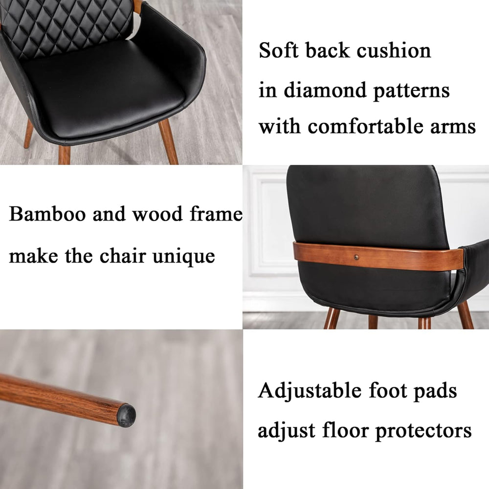 LUNLING Mid Century Modern Faux Leather Dining Chairs Set of 2, Black, Uphols...