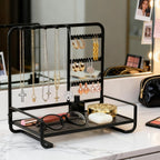 Jewelry Holder, Jewelry Organizer Display Holder with Metal Frame, Jewlery Stand with Metal Frame and Wooden Base, Display With Storage Bottom Plate for Earrings for Necklace Bracelet Earring Ring