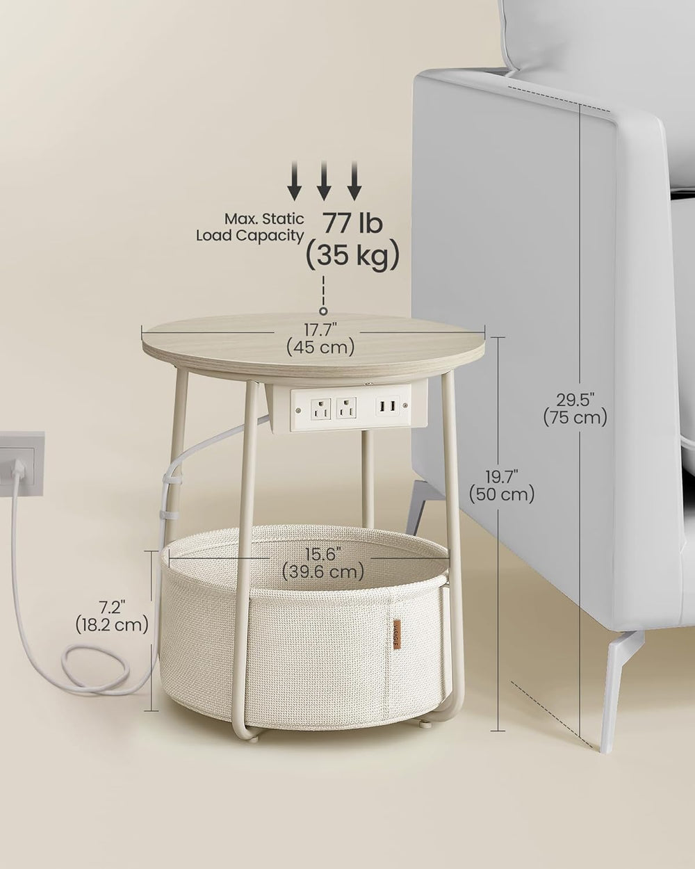 VASAGLE LILEA Collection - Side Table with Charging Station, Round End Table ...