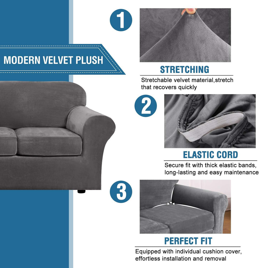 H.VERSAILTEX Rich Velvet Stretch 2 Piece Cover Chair Slipcover Sofa Cover Fur...