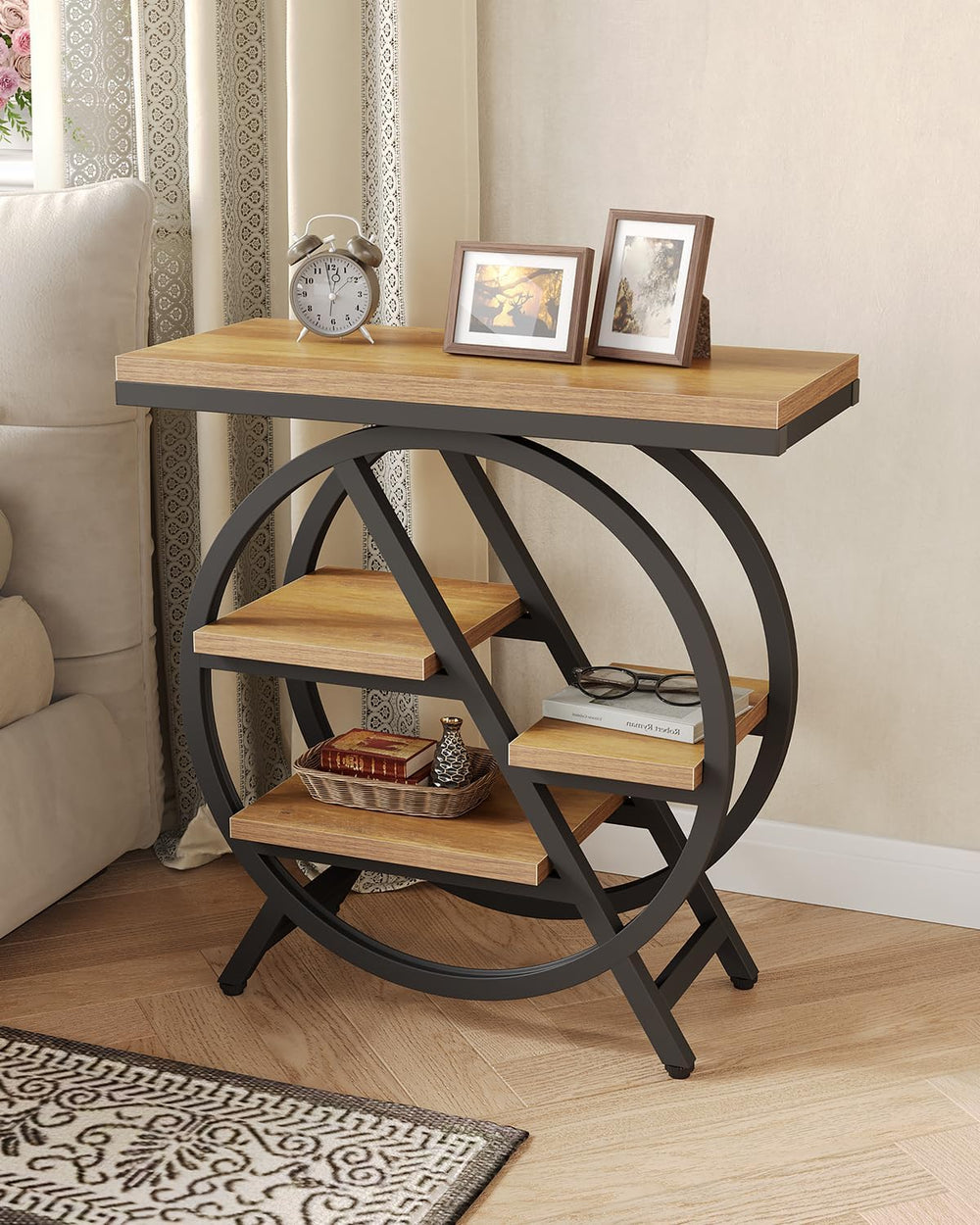 End Table, Narrow Side Table with 4-Tier Large Storage Space, Modern Bedside ...