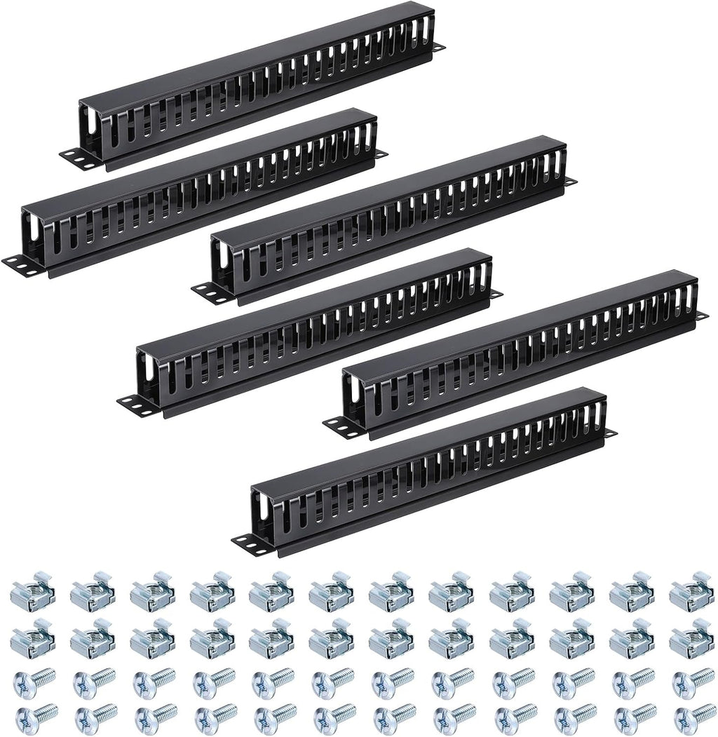 PATIKIL 1U 19 Inch Cable Manager, 6 Pack 24 Slot Horizontal Rack Mount Wire Management Metal Finger Duct Wire Organizer for Network Cabinet, Black