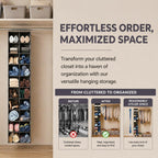 Hanging Shoe Organizer for Closet - 20 Extended Sections Closet Shoe Storage Rack with 8 Side Mesh Pockets, Foldable Shelves Holder for Shoes Clothes Shirts Jeans Hats