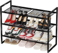 3-Tier Shoe Rack, 27" Wide Stackable Metal Wired Grid Shoe Shelf, Black | Sturdy Metal, Easy Assembly,Square-Tube Design, 9-12 Pairs of Shoes Storage Organizer for Closet, Entryway, Garage & Corridor