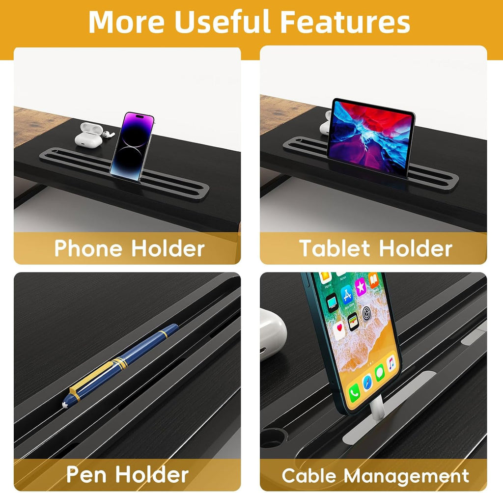 Dual Monitor Stand Riser with 2 Drawers - 39Inch Large Storage Computer Monitor Stands for 2 Monitors, Wooden Desktop Organizer Perfect for Home Office Desk, Computer, Laptop, TV