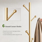 Coat Rack Freestanding Coat Stand with Basket 6 Hooks Wheels,Gold | Metal Coat Rack Stand Coat Tree for Home Entryway Bedroom Living Room Office Corner Modern Organizer for Scarf Jacket Hat Bag