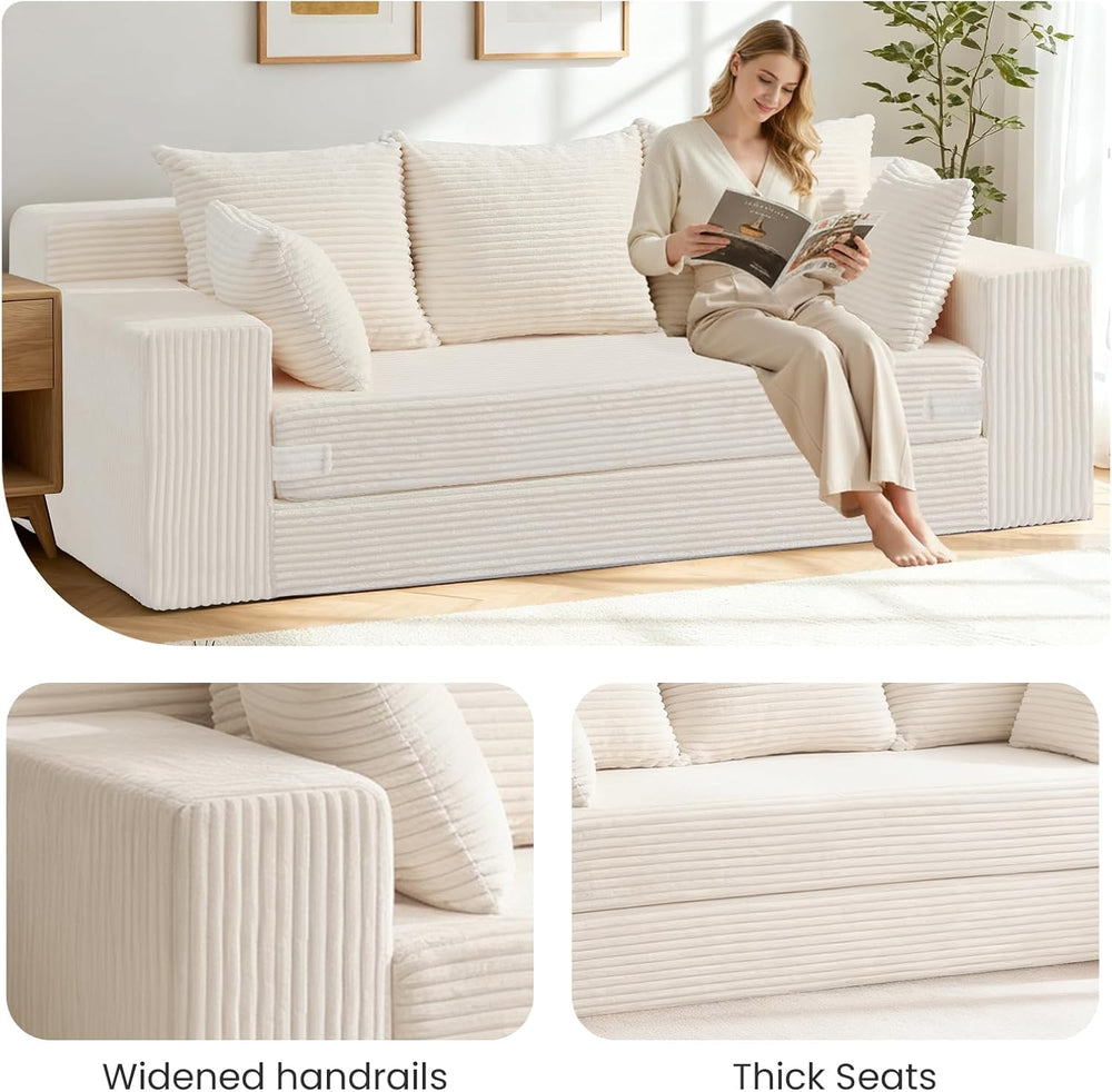 Couch 70 inch, 3 Seater Couch with Pull Out Bed, Loveseat Oversize Beige Futo...