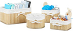Relaxdays Set of Bamboo Storage Baskets, HxWxD: 17.5 x 32 x 23 cm, Set of 4 Bins for the Shelf or Closet, Natural Brown