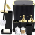 Bathroom Accessories Set - Gorgeous Black Bathroom Set, 10PC Bathroom Accessory Set, Toilet Brush, Trash Can, Qtip Holder Dispenser & Soap Dispenser