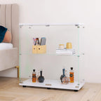 Beauty4U Glass Display Cabinet with 2 Shelves, 2 Doors Curio Cabinets for Living Room, Bedroom, Office, White Floor Standing Glass Bookshelf, Quick Installation