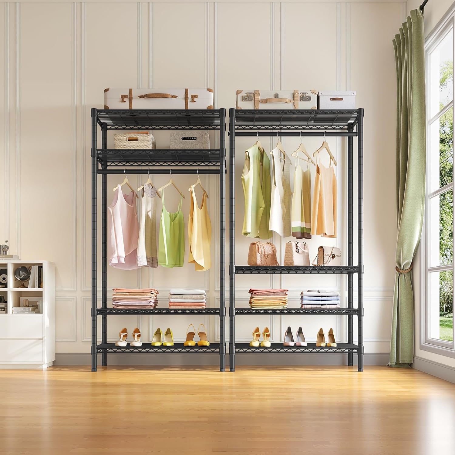 VIPEK V1 Medium Portable Garment Racks 440lbs Load Capacity, Heavy Duty Clothes Rack with 4 Tiers Adjustable Shelves & Hanging Rod, Compact Space-Saving Storage for Small Apartments/Dorms (Black)