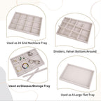 Mornajina 12 Grids Velvet Jewelry Tray Jewelry Display Tray, Stackable Empty Plate Trays for Earrings Necklaces Bracelet Rings Display Showcase - Beige